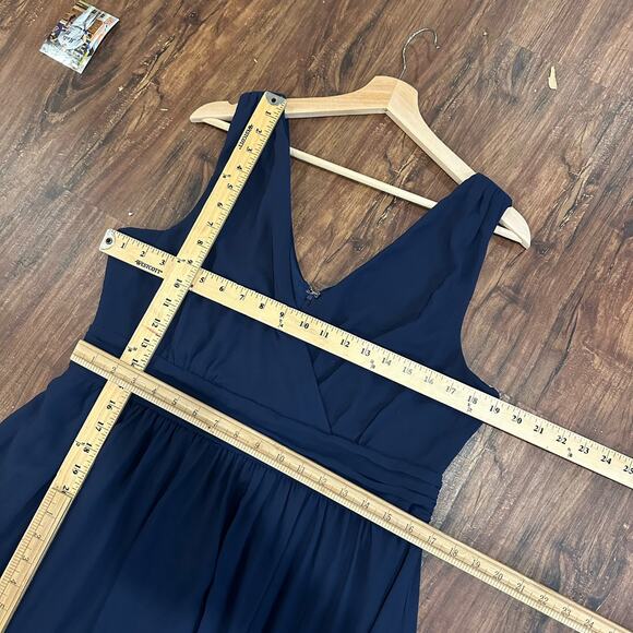 LuLu's Thoughts Of Hue Navy Blue Surplice Chiffon Maxi Bridesmaid Dress Gown XL - Picture 9 of 12